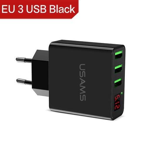 3 USB Ports Charger with Display - Black