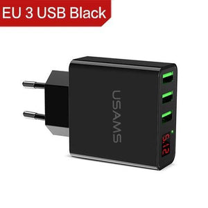3 USB Ports Charger with Display - Black
