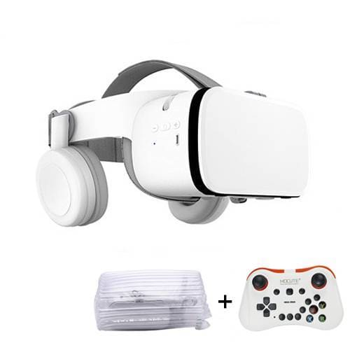 3D Virtual Reality Glasses with Bluetooth Headset - White / 