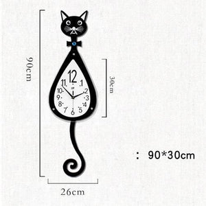 Cat Wooden Wall Clock - Big (90X30CM)