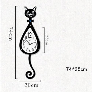 Cat Wooden Wall Clock - small (74X25CM)