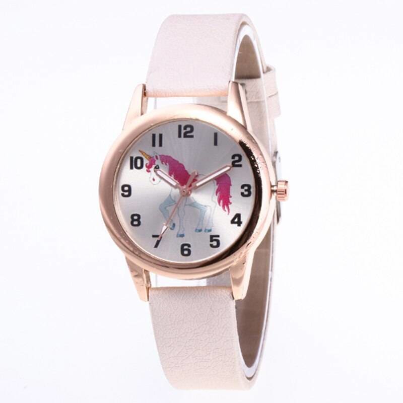 Cute Cartoon Unicorn Patterned Kid’s Watches - Black / China