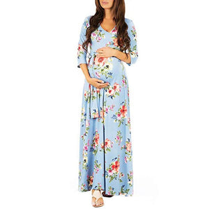 Deep V-Neck Dresses for Pregnant Women - Beige / M