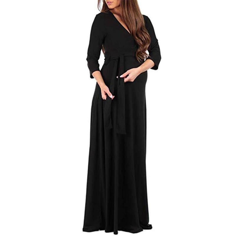 Deep V-Neck Dresses for Pregnant Women - Beige / XL