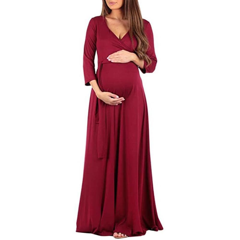 Deep V-Neck Dresses for Pregnant Women - Black/Floral / S