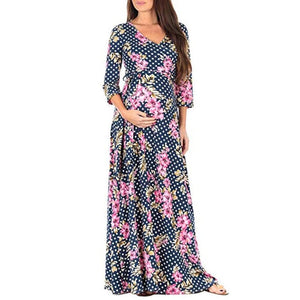 Deep V-Neck Dresses for Pregnant Women - Wine / M