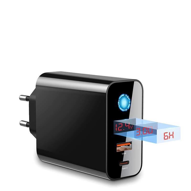 EU Plug with USB and Type C Ports