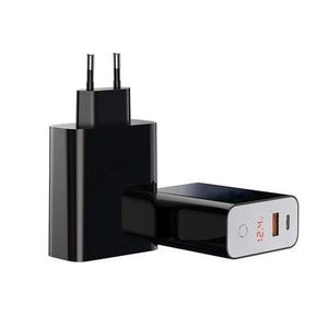 EU Plug with USB and Type C Ports - Black