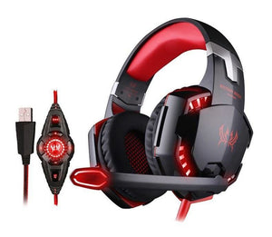 Futuristic Design Vibrating LED Gaming Headset - Red