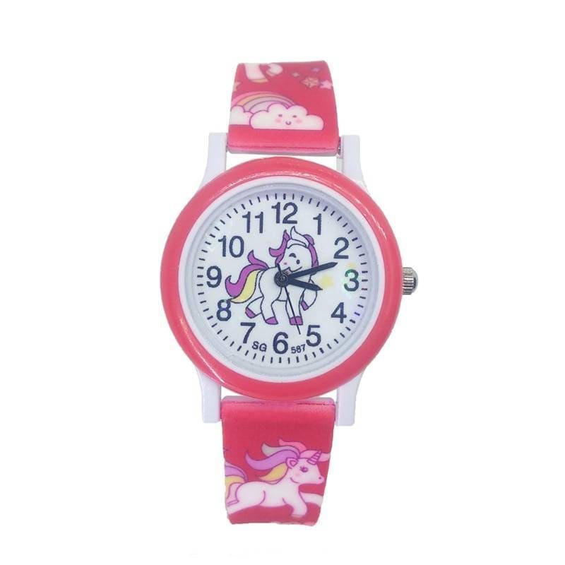 Girl’s Cute Unicorn Printed Dial Quartz Watch - Red