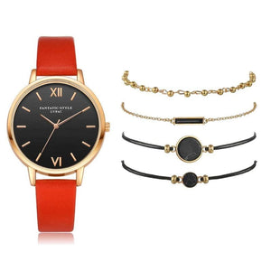 Leather Band Quartz Watch For Women - Red / 5 Pcs