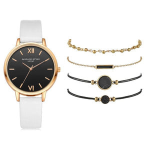 Leather Band Quartz Watch For Women - White / 5 Pcs