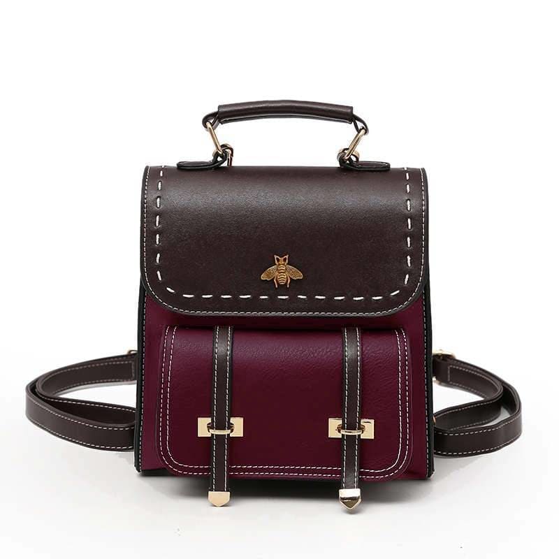Leather Women Backpack - Burgundy