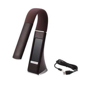 LED Desk Lamp with LCD Display and Alarm Clock - USB, Brown 