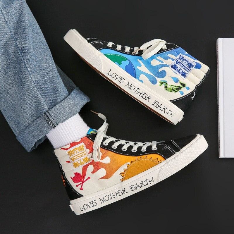 Men Cartoon Printed Canvas Shoes - CK223 / 35