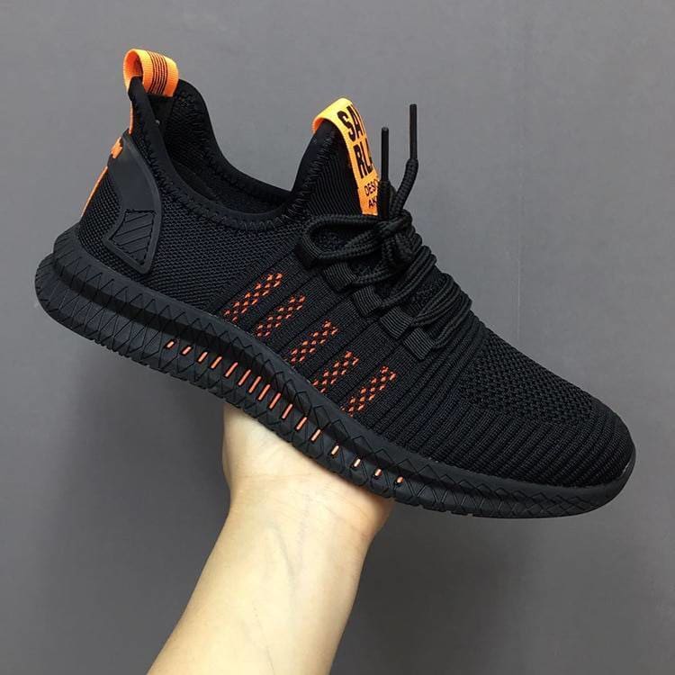 Men Sneakers Mesh Casual Shoes - black orange / 8