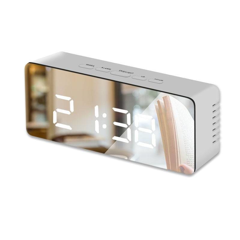 Square Mirror Alarm Clock - Long / White