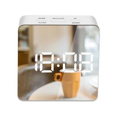 Square Mirror Alarm Clock - Short / White