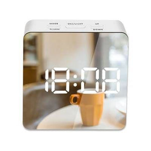 Square Mirror Alarm Clock - Short / White