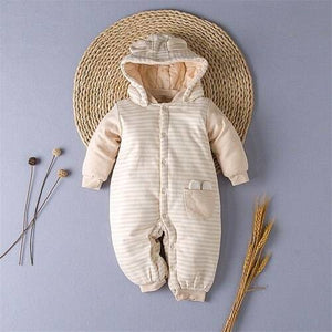 Unisex Strpied Hooded Soft Warm Sleeping Jumpsuit - 2 / 12M