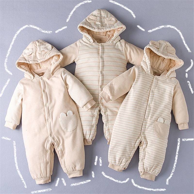 Unisex Strpied Hooded Soft Warm Sleeping Jumpsuit