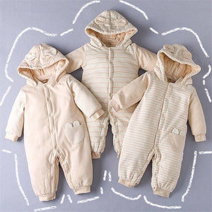 Unisex Strpied Hooded Soft Warm Sleeping Jumpsuit