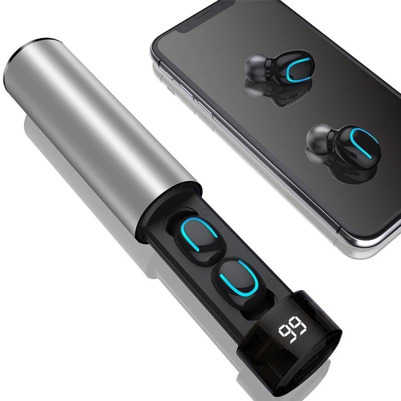 Waterproof Wireless Earphones With Double Mic - Gray / Metal