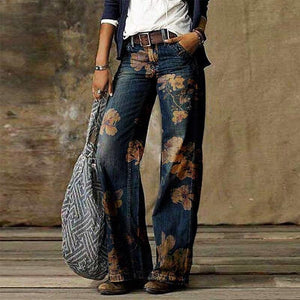 Wide Leg Pants Jeans For Women 2020 - 02 Floral Print / S
