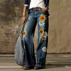Wide Leg Pants Jeans For Women 2020 - 03 Floral Print / XL