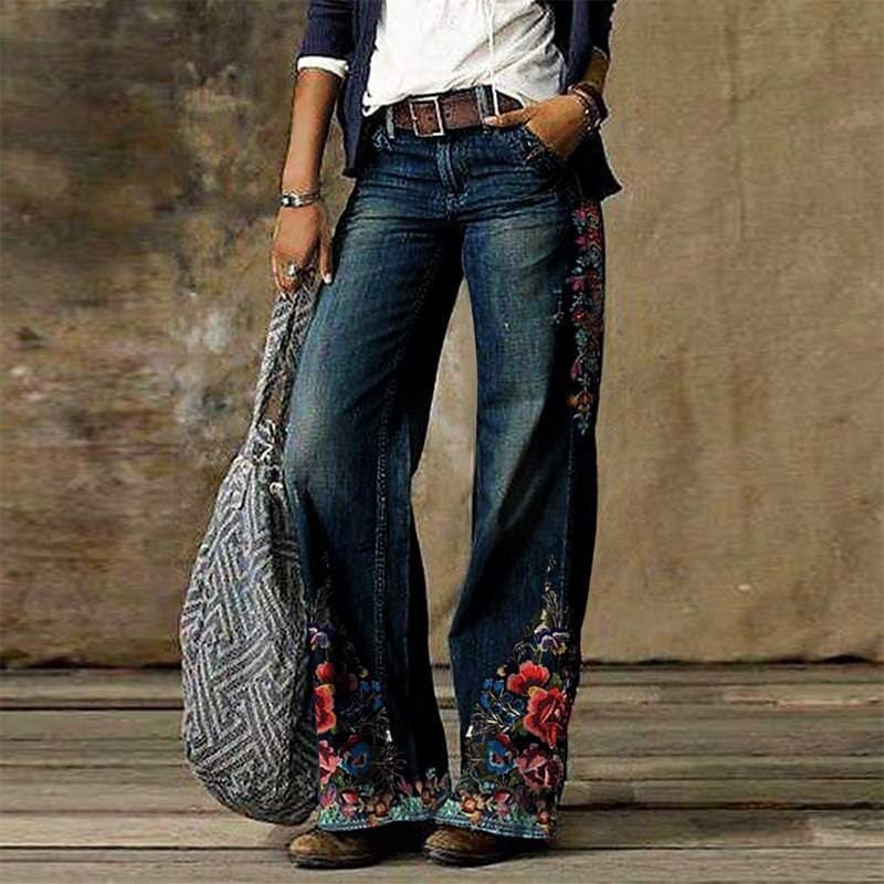 Wide Leg Pants Jeans For Women 2020 - 03 Floral Print / XXXL