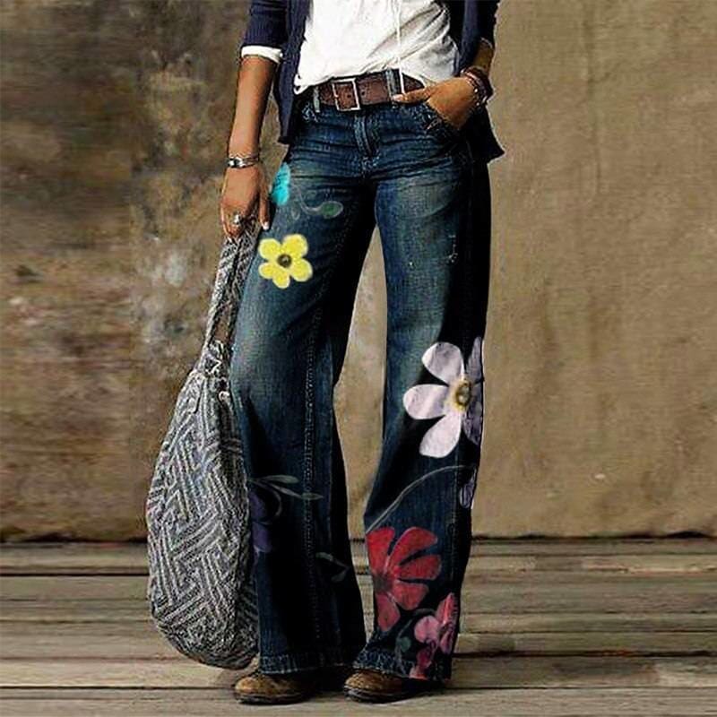 Wide Leg Pants Jeans For Women 2020 - 04 Floral Print / M
