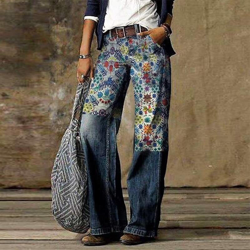 Wide Leg Pants Jeans For Women 2020 - 05 Floral Print / S