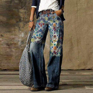 Wide Leg Pants Jeans For Women 2020 - 05 Floral Print / S