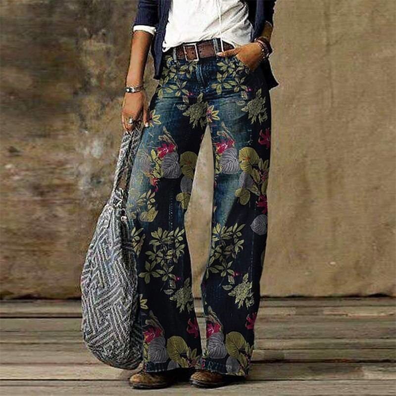 Wide Leg Pants Jeans For Women 2020 - 05 Floral Print / L