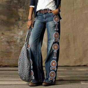 Wide Leg Pants Jeans For Women 2020 - 07 Sunflower Print / 