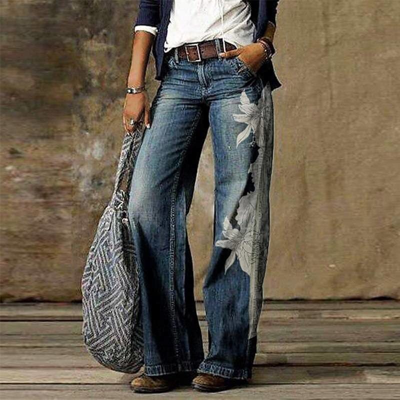Wide Leg Pants Jeans For Women 2020 - 08 Sunflower Print / 