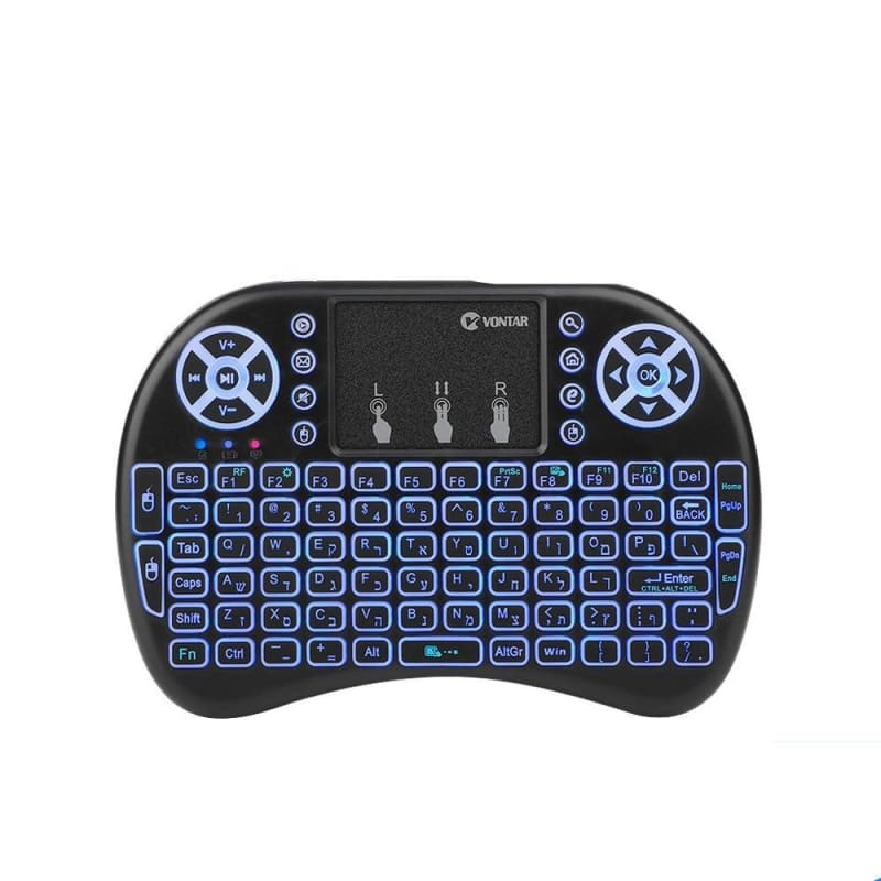 Wireless Keyboard With Air Mouse Touchpad - Hebrew backlit