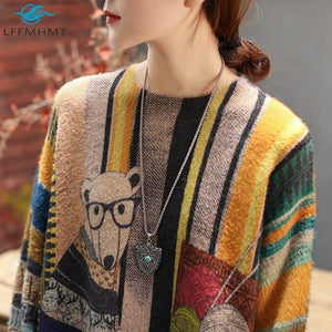 Women Printed Long Sleeve O-neck Tops - One Size / yellow