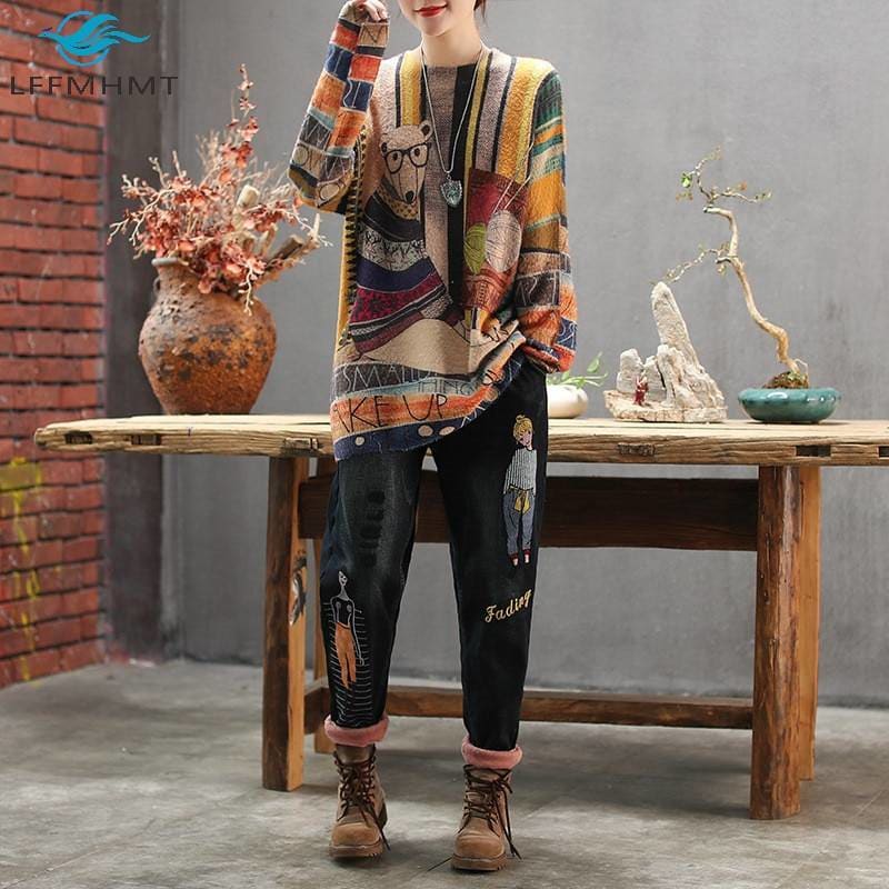 Women Printed Long Sleeve O-neck Tops - One Size / yellow