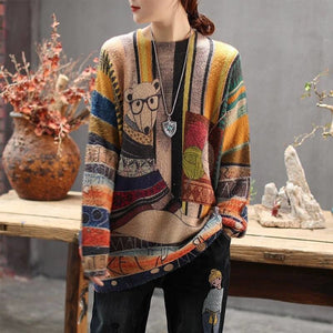Women Printed Long Sleeve O-neck Tops - One Size / yellow