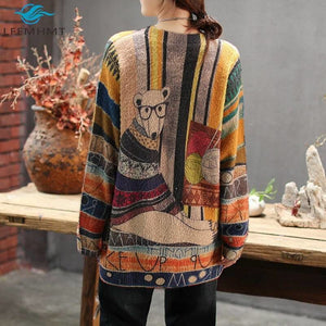 Women Printed Long Sleeve O-neck Tops - One Size / yellow