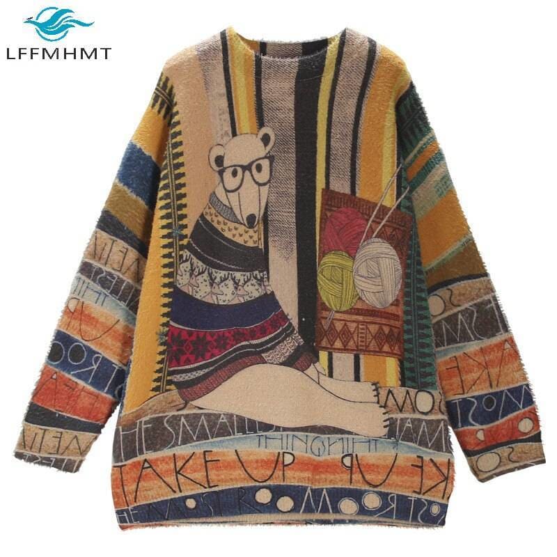 Women Printed Long Sleeve O-neck Tops - One Size / yellow