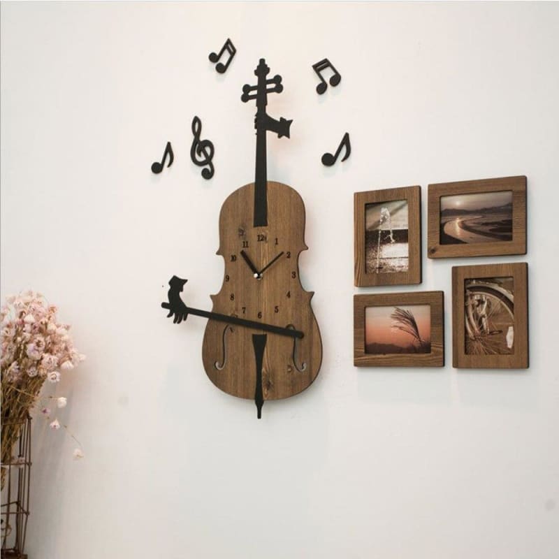 Wooden Violin Wall Clock - Light brown