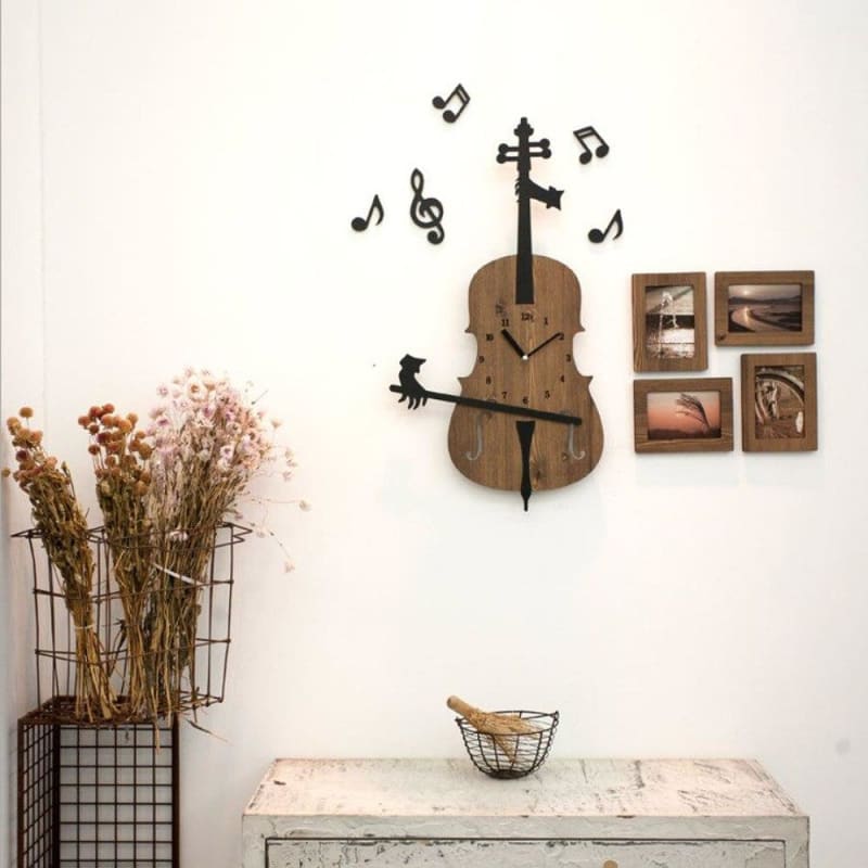 Wooden Violin Wall Clock - Light brown
