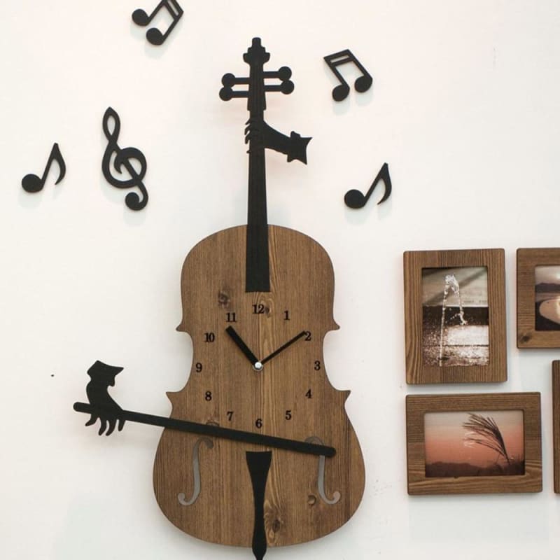 Wooden Violin Wall Clock - Light brown